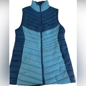 Lands End Long Light Blue & Navy Quilted Packable Vest - Women's